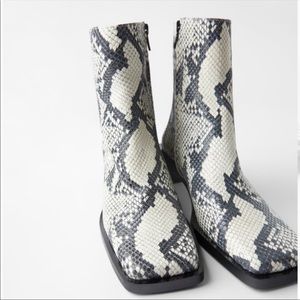 Zara Snake Skin Leather Square Toe Ankle Boots
